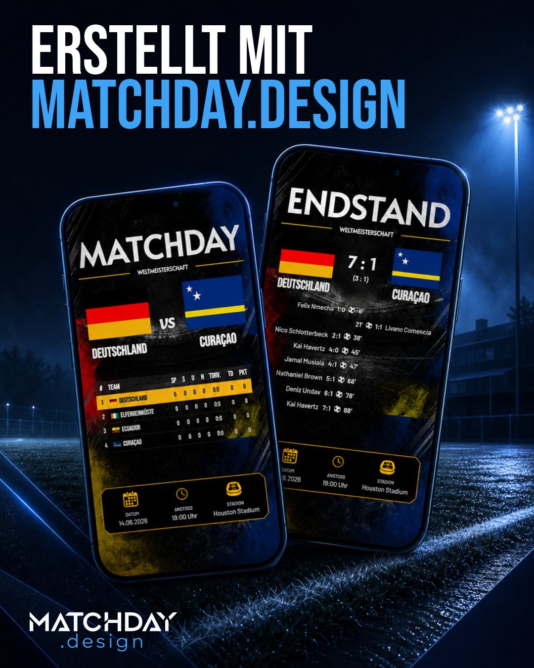 Was mit Matchday.design möglich ist – gezeigt an unseren WM-Posts